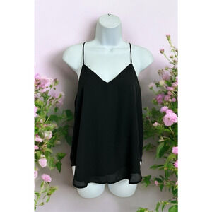 Alythea Black Cami Tank Top Sz M Double V-Neck Blouse Sleeveless Lined